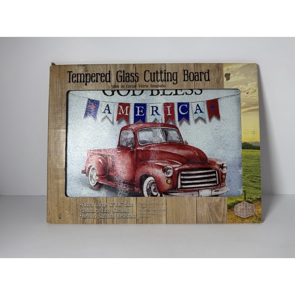 Patriotic Red Truck Glass Cutting Board (12x16) Country Brand New
